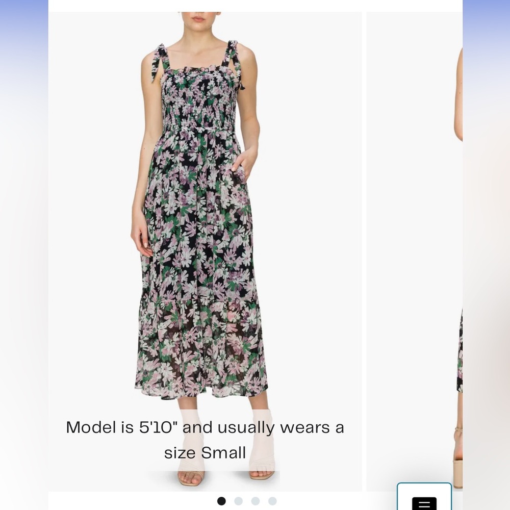 Melloday Smocked Tie Strap Floral Midi Dress